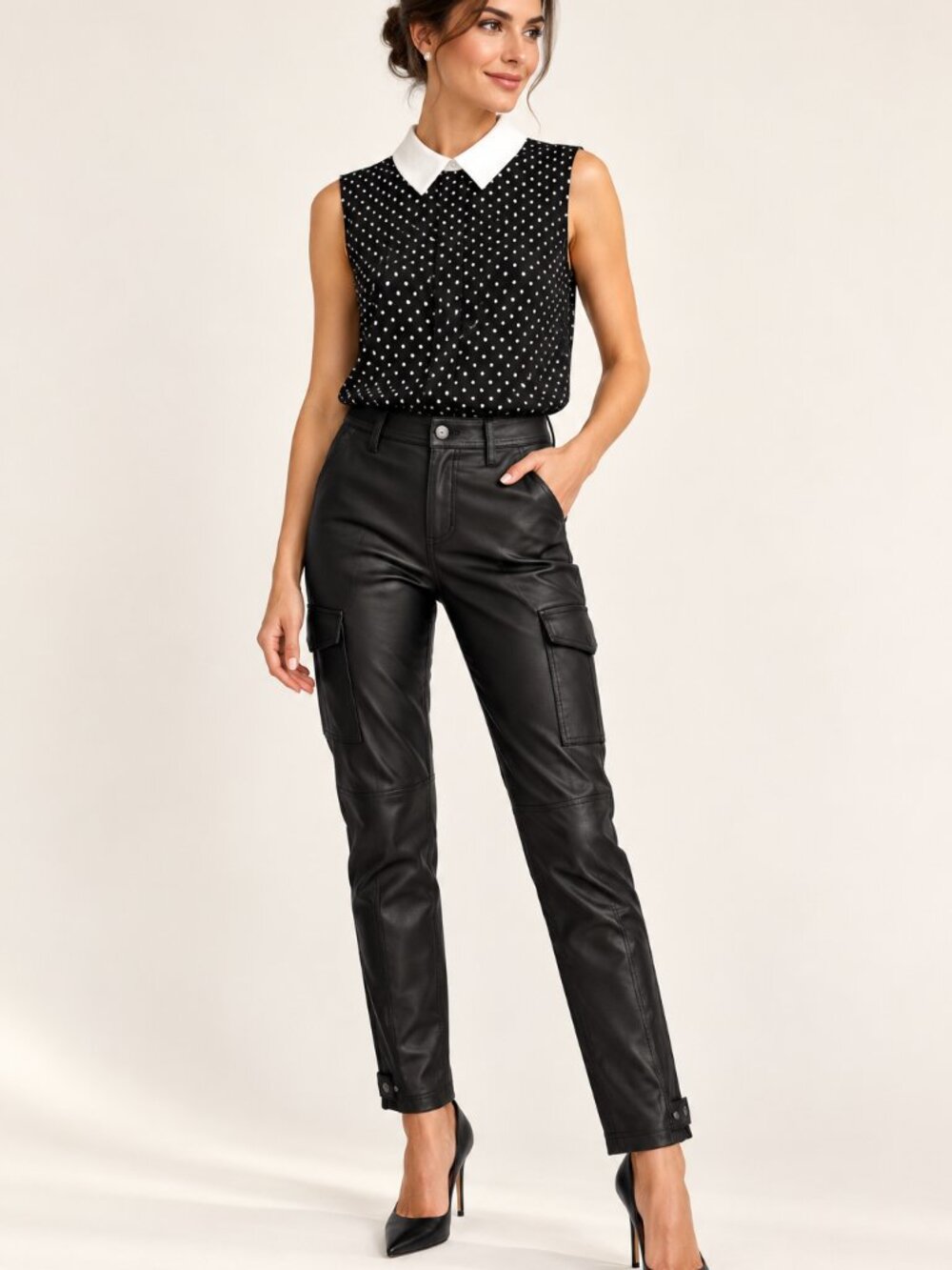 White House Black Market black faux leather cargo pants, size 6. Never worn.